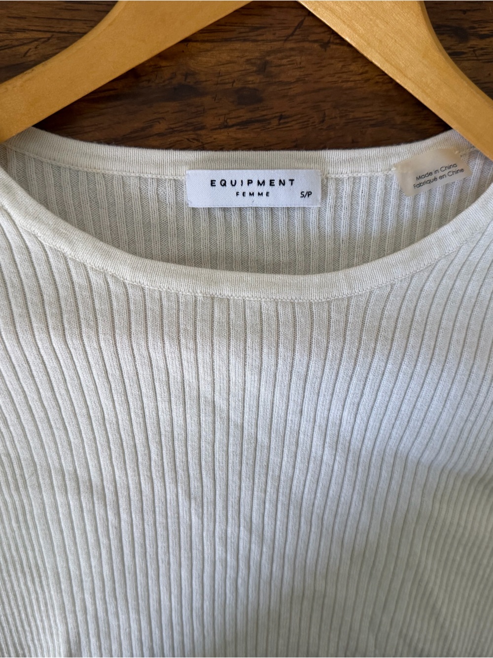 Equipment Femme Small Cream Ribbed Basic T Shirt Cotton Silk Cashmere - Picture 4 of 6